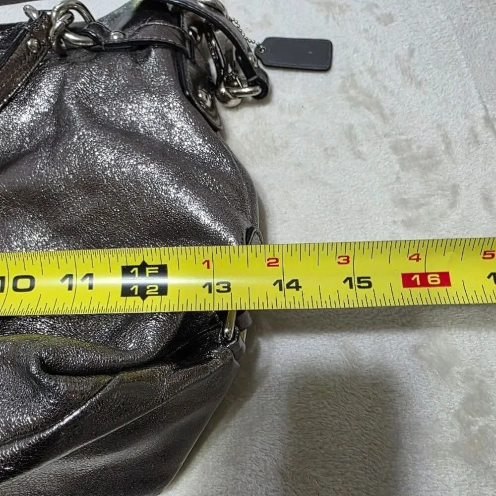 COACH Brooke Handbag Leather Pewter Metallic Hobo Purse F17165 Silver Hardware - Picture 7 of 12